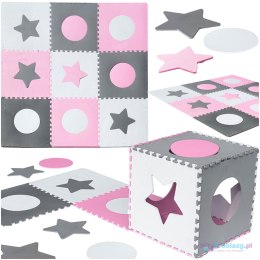 Mata edukacyjna dla dzieci piankowa puzzle 9 elementów 60 x 60 x 1 cm szara różowa